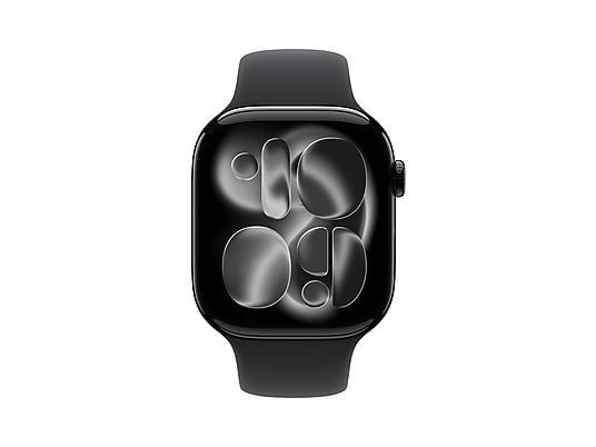 Apple Watch Series 11 (2025), GPS, 42 mm, Caja de aluminio Negro Azabache, Correa deportiva Negra, S/M, Calidad del sueño, 24h Autonomía