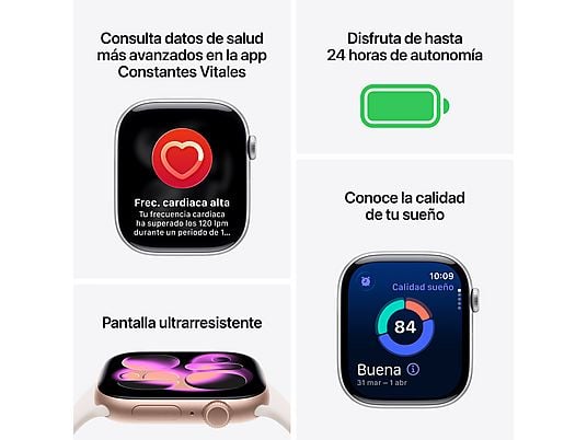 Apple Watch Series 11 (2025), GPS, 42 mm, Caja de aluminio Negro Azabache, Correa deportiva Negra, S/M, Calidad del sueño, 24h Autonomía