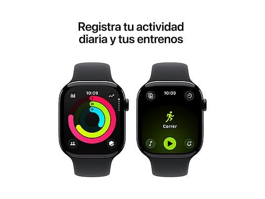 Apple Watch Series 11 (2025), GPS, 42 mm, Caja de aluminio Negro Azabache, Correa deportiva Negra, S/M, Calidad del sueño, 24h Autonomía