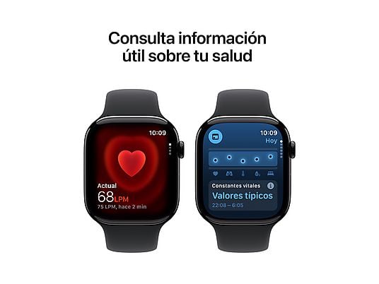 Apple Watch Series 11 (2025), GPS, 42 mm, Caja de aluminio Negro Azabache, Correa deportiva Negra, S/M, Calidad del sueño, 24h Autonomía