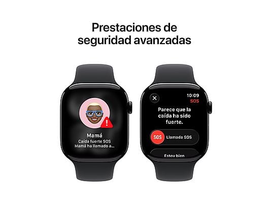 Apple Watch Series 11 (2025), GPS, 42 mm, Caja de aluminio Negro Azabache, Correa deportiva Negra, S/M, Calidad del sueño, 24h Autonomía