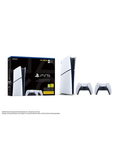 Consola - Sony PS5 Slim Digital Edition, 1 TB SSD, 4K, 2 mandos, Chasis D, Blanco